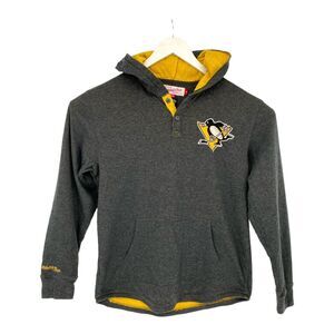 Mitchell & Ness Mens Gray‎ NHL Pittsburg Penguins Hoodie Size L Large